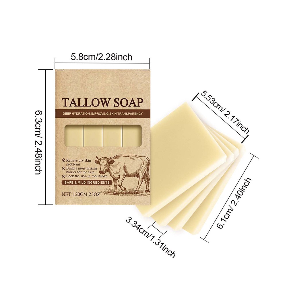 Beef Tallow Soap Bar, 4 Bars All Natural Grass Fed Tallow Soap,Moisturizing Body