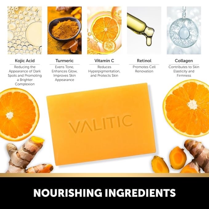 VALITIC 2 Pack Kojic Acid Soap Vitamin C Retinol + 2 Exfoliating Gloves
