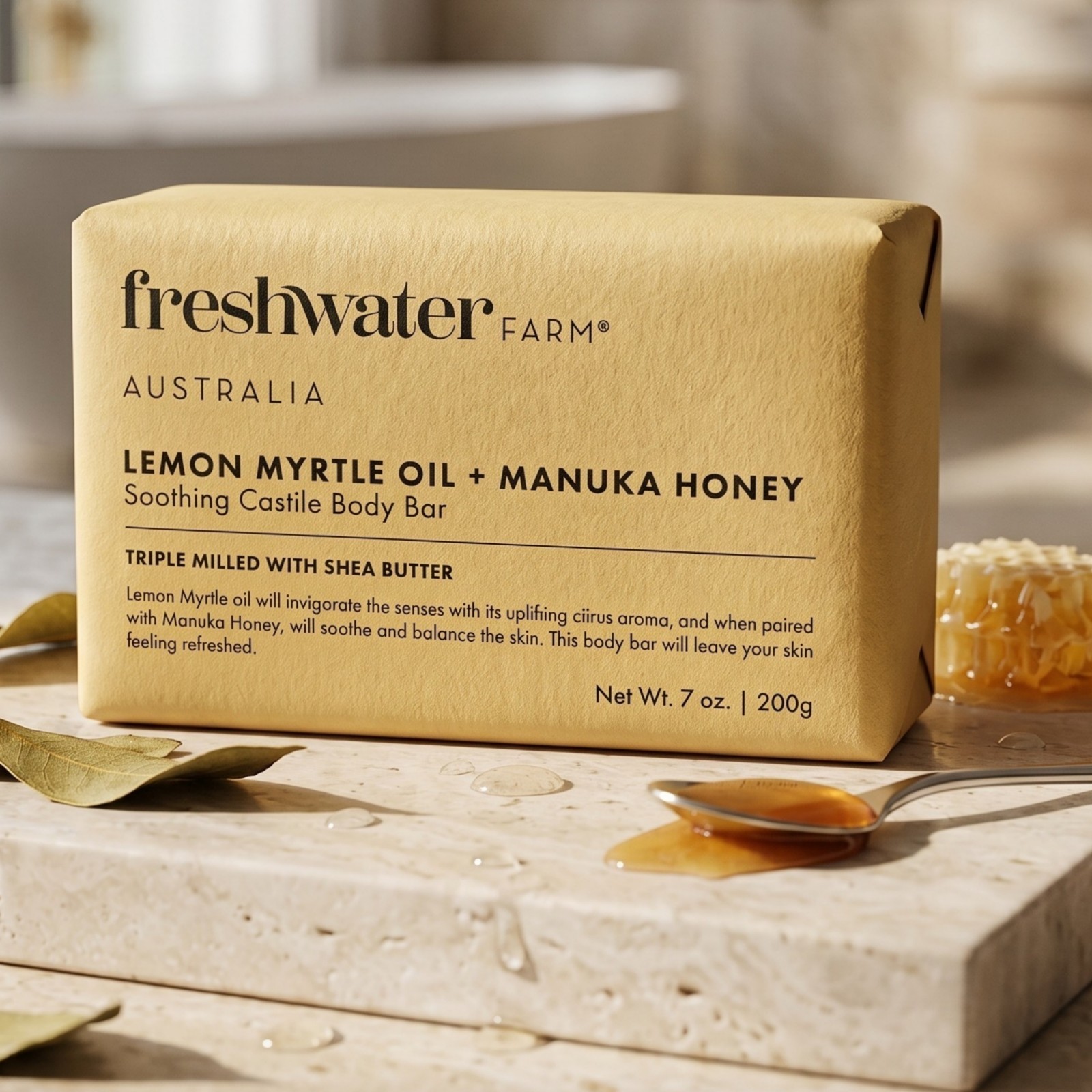 Freshwater Farm Australia Lemon Myrtle & Manuka Honey Castile Soap Bar 7oz