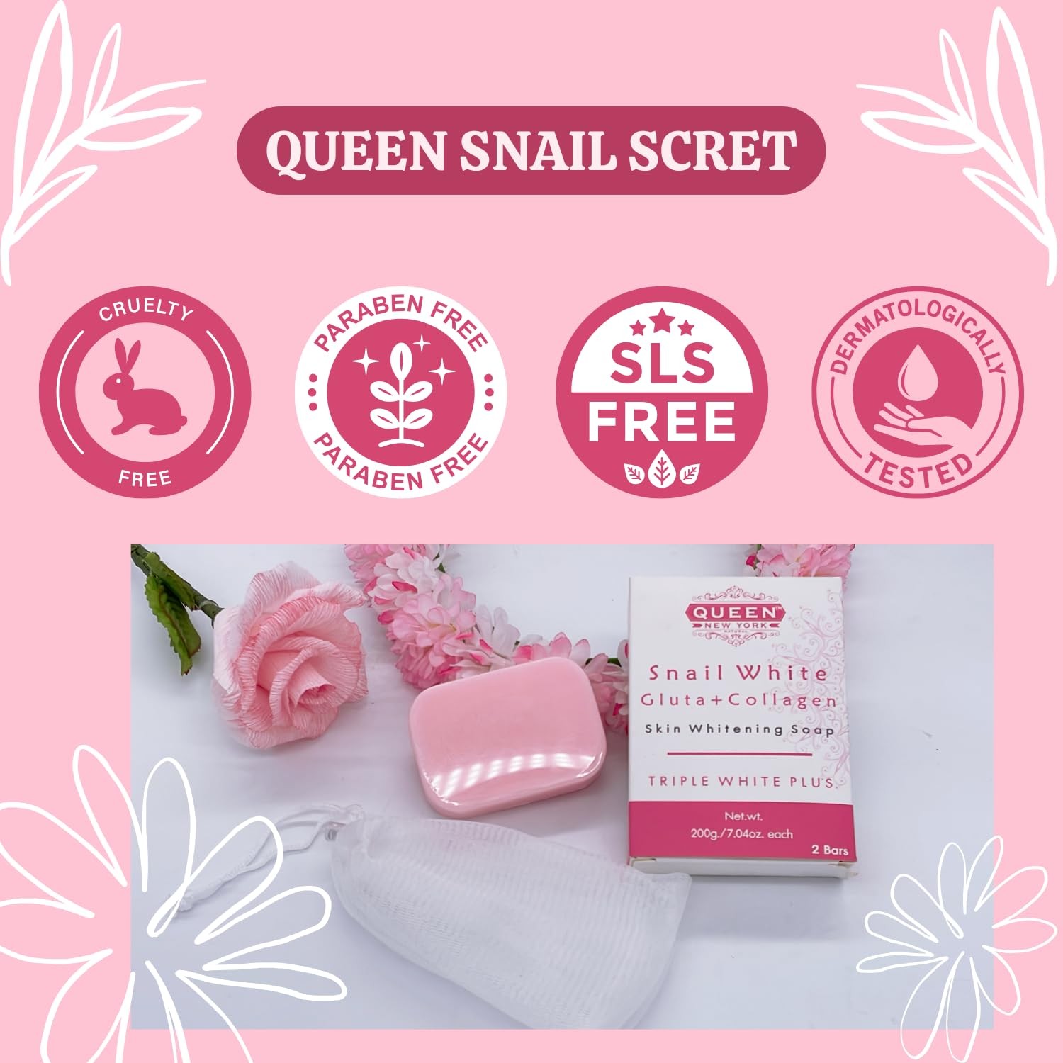 QUEEN SNAIL SECRET | Whip Soap Glutathione Collagen Skin Brightening Soap-Glo…