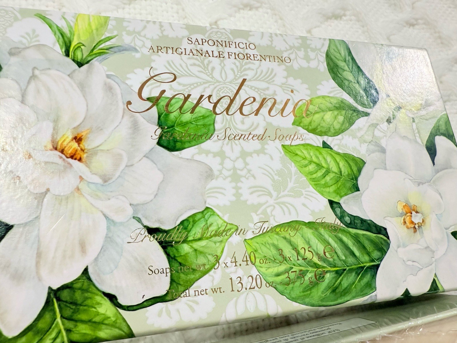 Saponificio Artigianale Gardenia Scented Soaps 3 x 4.40 oz New Tuscany -Italy