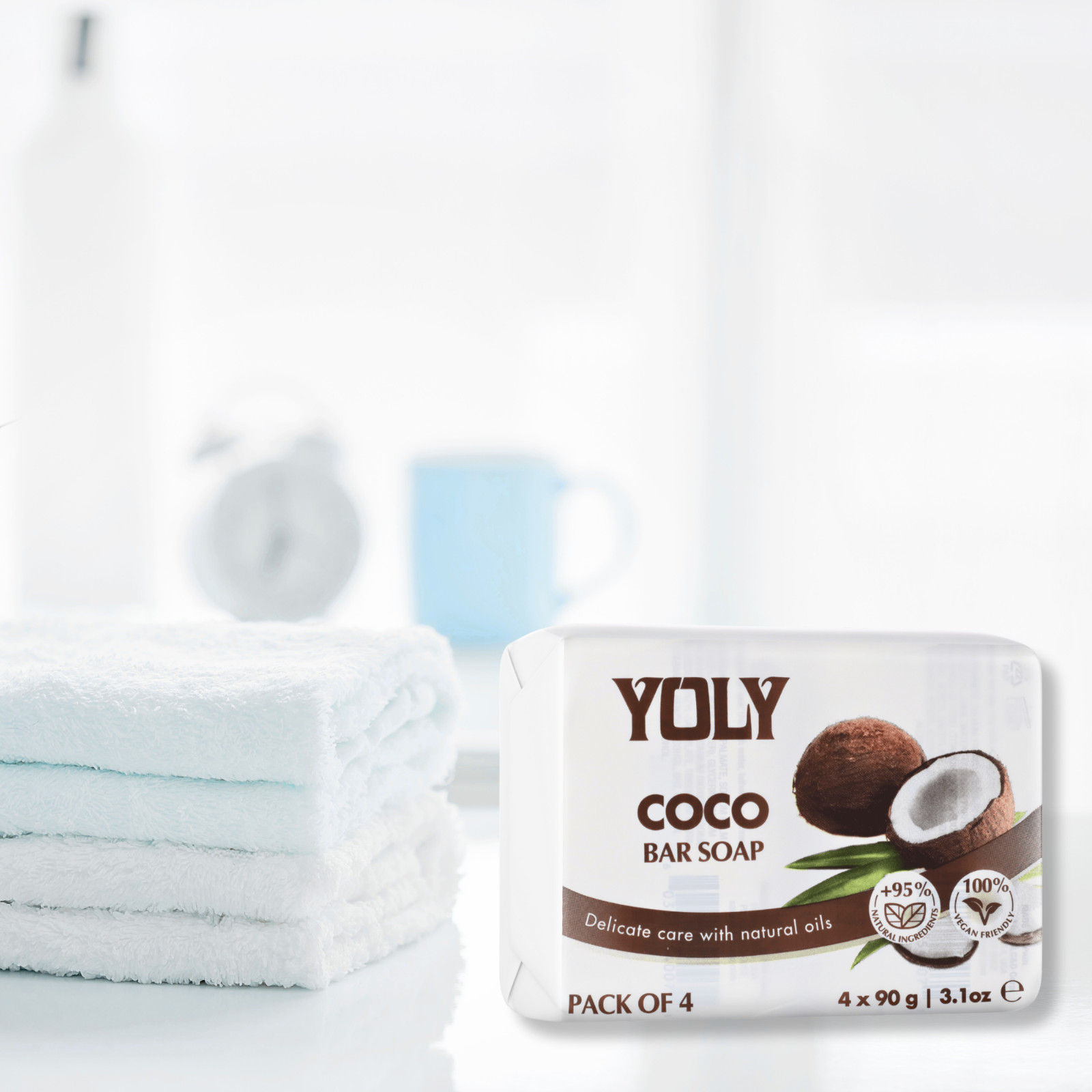 Yoly Bar Soap Coconut 4 Pack 90g each –Gentle Daily Cleanser