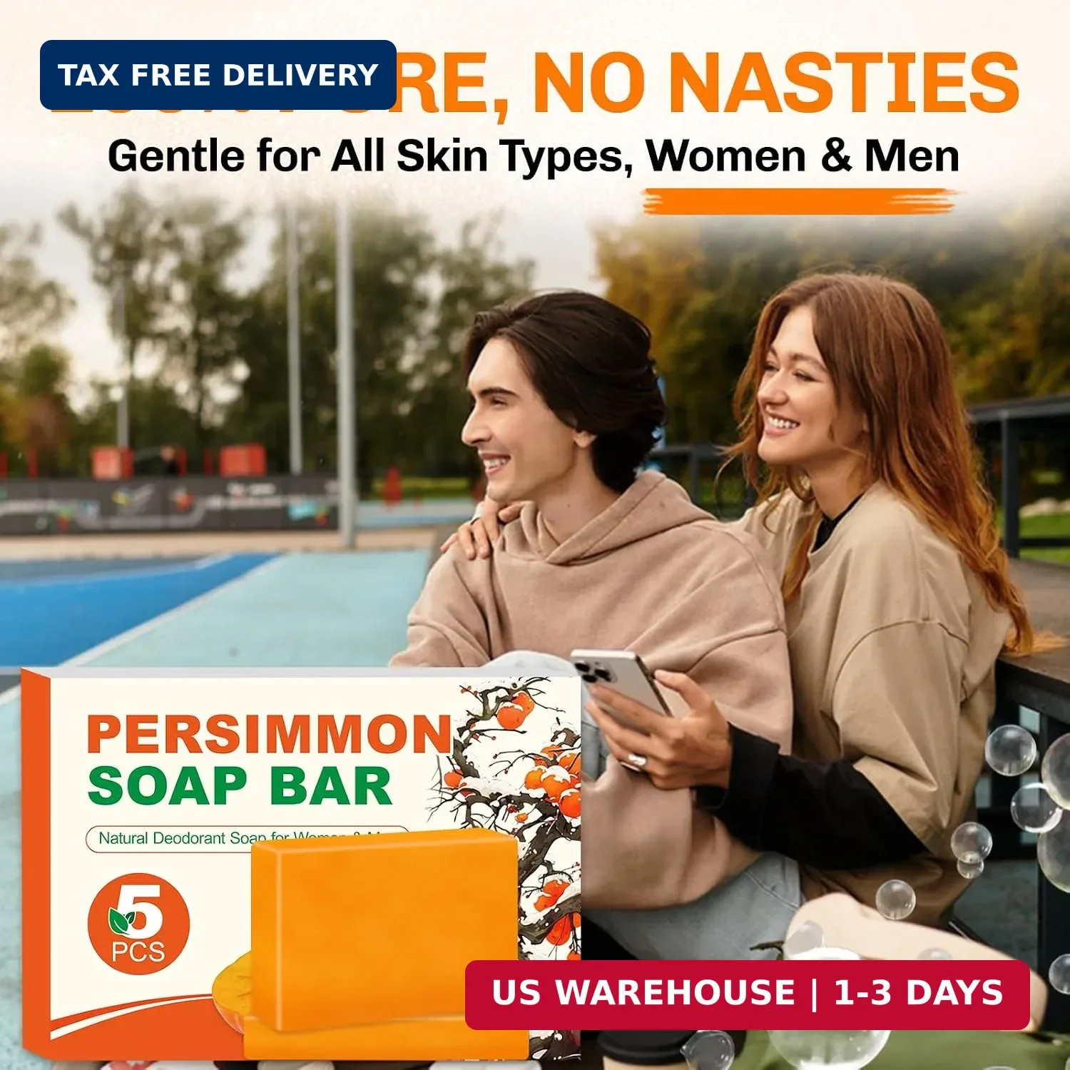 5 Pcs Persimmon Soap for Old People Smell, Persimmon Soap Bar for Body Odor Cont