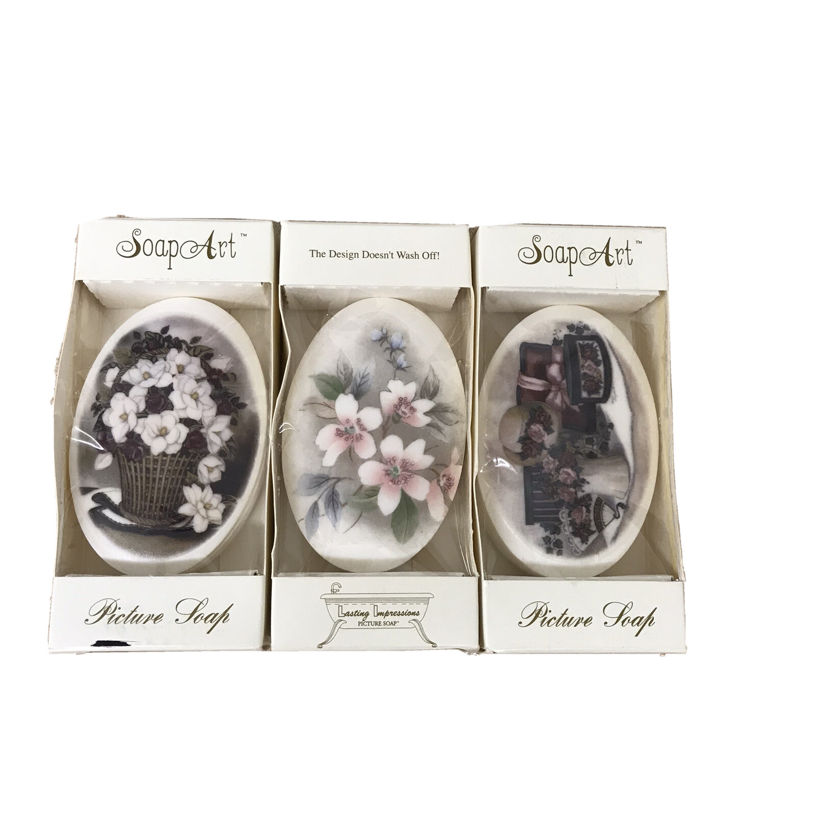 Vtg Soap Art Picture Soap Garden Theme Flowers Decorative Soap Lot Of 3 AR106