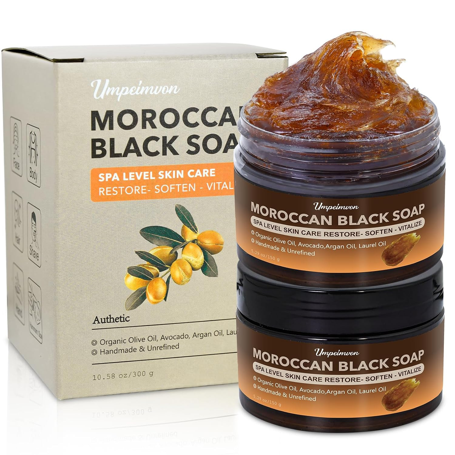 2 PCS Unrefined Moroccan Black Soap Handcrafted, Argan Oil Authetic Black Beldi