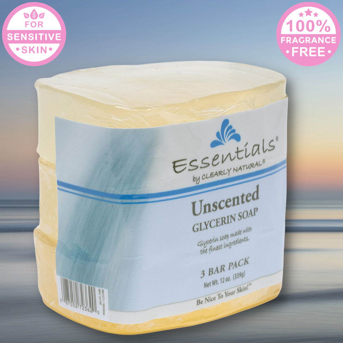 Clearly Natural Glycerine Bar Soap, Unscented, 3 Count, 4 Oz Each (876872362)