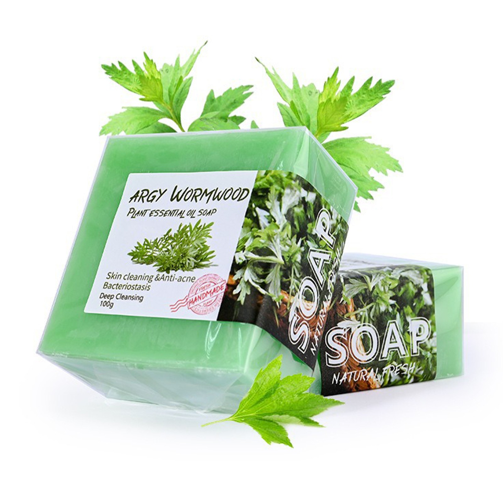 3PCS Argy Wormwood Skin-friendly Handmade Soap Facial Cleansing Oil Control