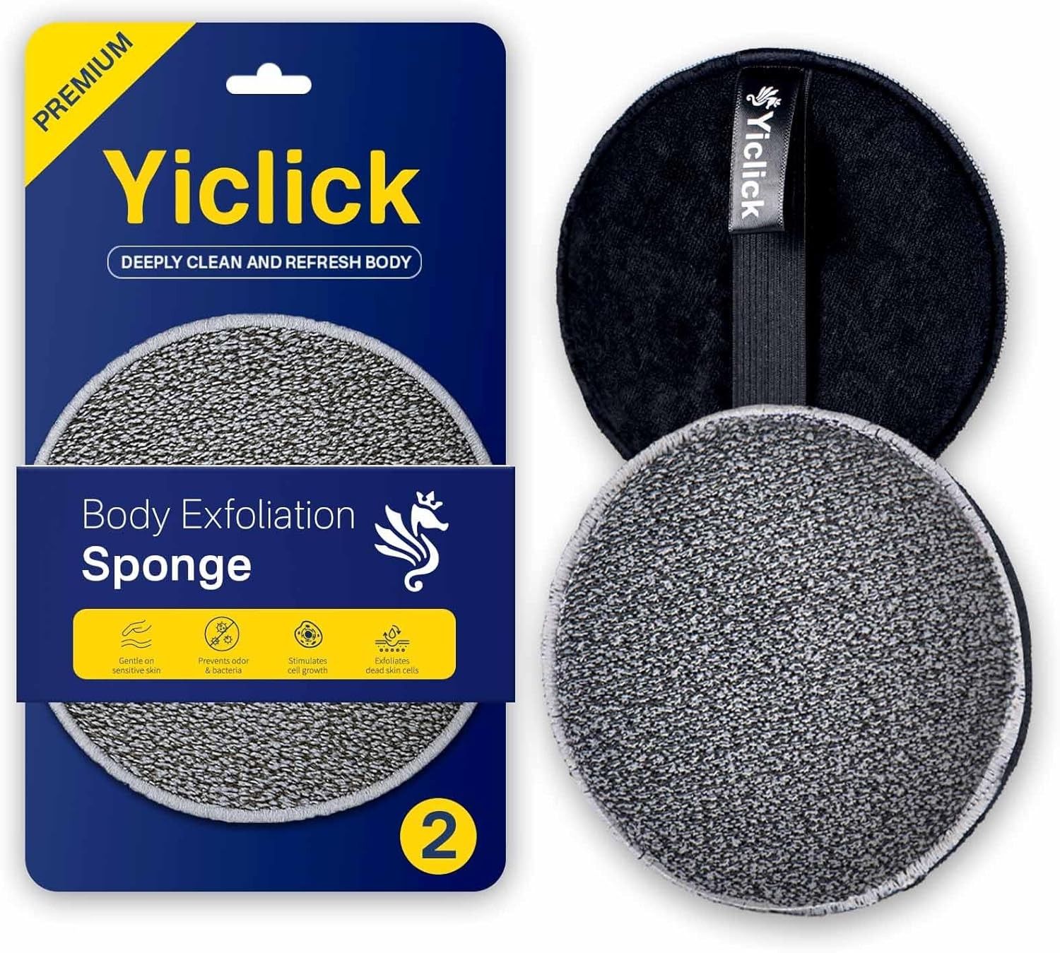 Yiclick Exfoliating Body Scrubber Exfoliator 2 Pack – Black