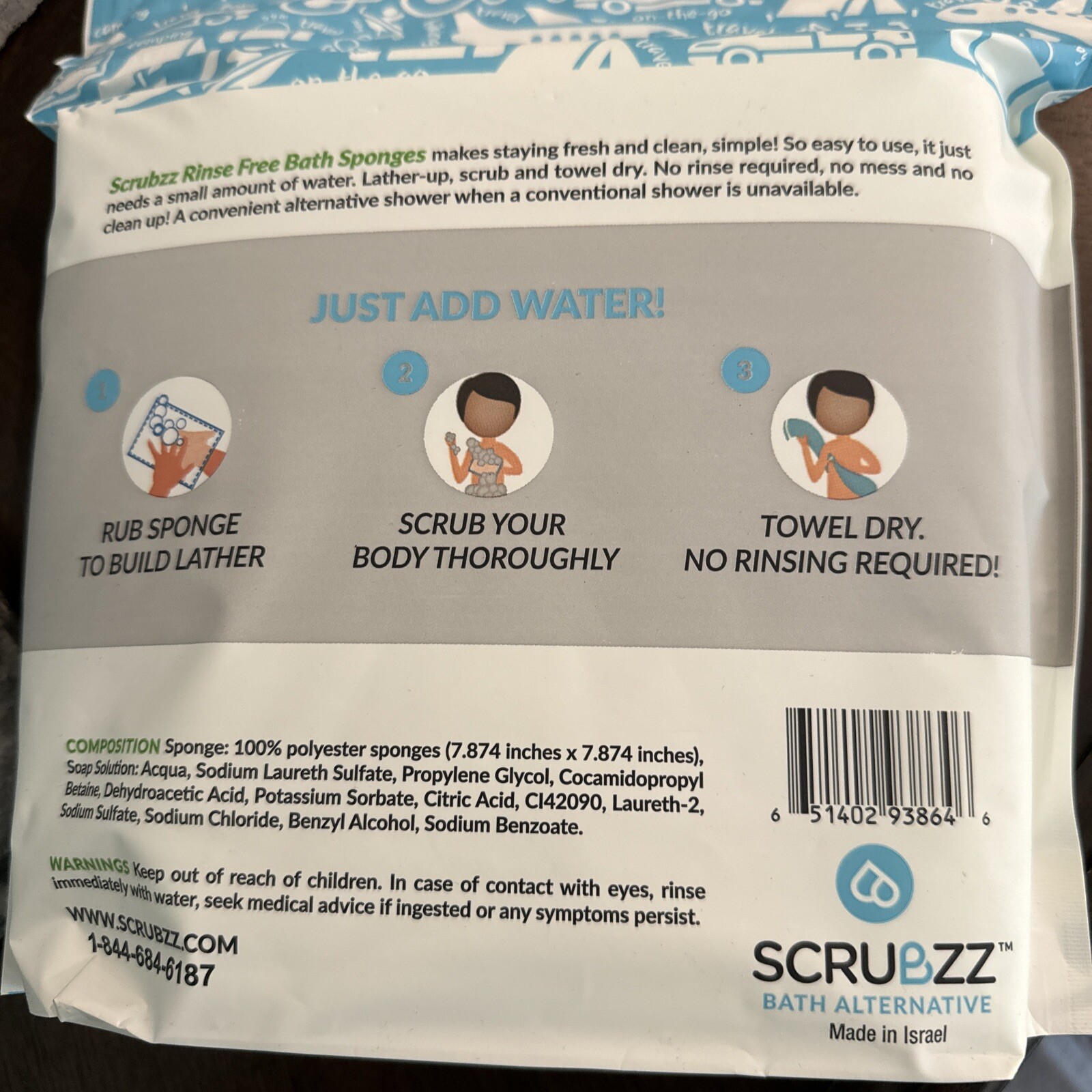 Scrubzz Disposable No Rinse Bathing Wipes – 25 Pack – All-In-1 Single Use Shower