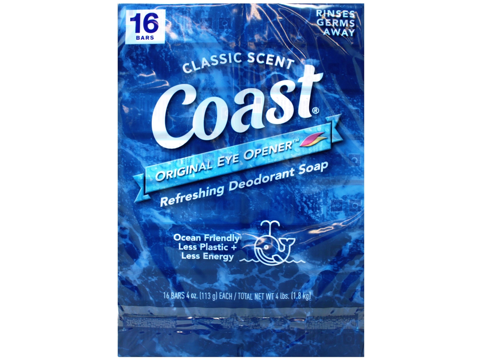 2 Pack Coast Refreshing Deodorant Bar Soap Classic Scent, 16 Bars, 4 oz Each