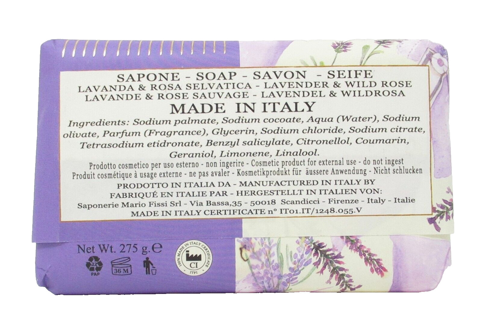 Italian Luxury Bar Soap Lavender & Wild Rose hand made large 9.7oz