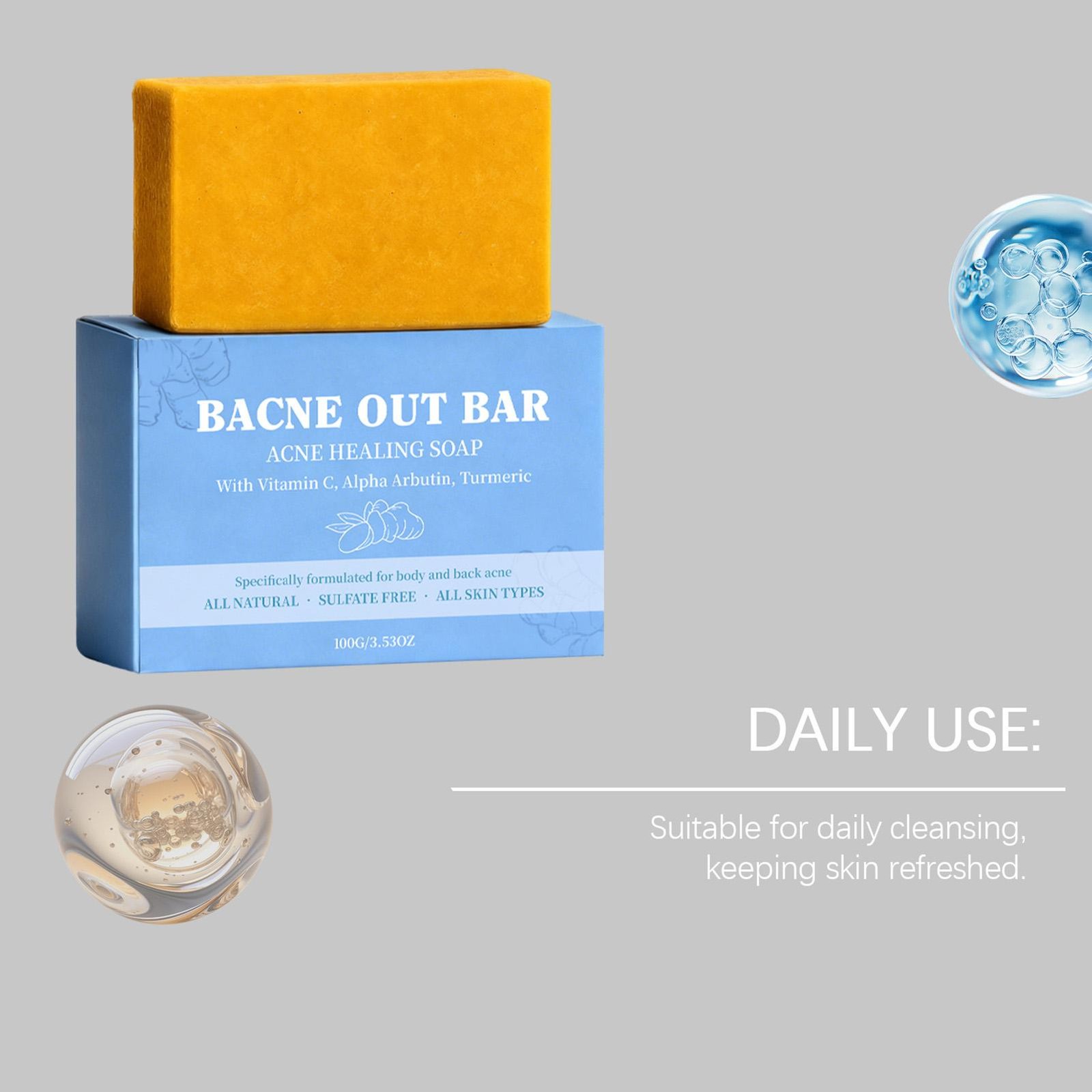 Bacne Out Bar, Acne Healing Soap with Turmeric Vitamin C& Alphaarbutin
