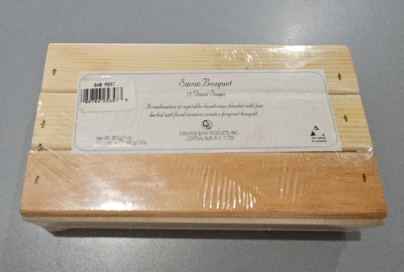 Savon Bouquet wood gift box of 12 herbal & floral guest soaps NEW SEALED