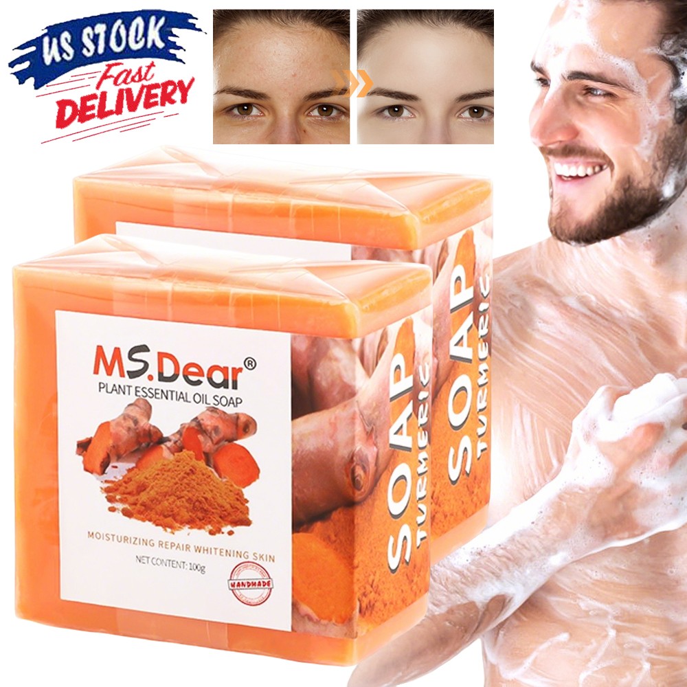 2PCS Tumeric Soap Skin Whitening Dark Spots lightening Acne Brightening Turmeric