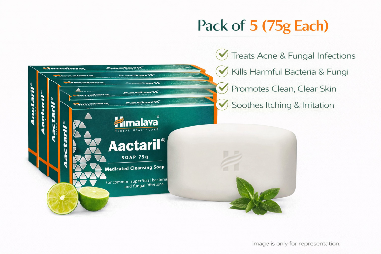 Himalaya Aactaril Soap Herbal Cleansing Care 75g x5 Pack Skin Hygiene