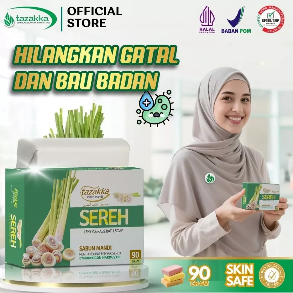 Natural Lemongrass Soap Bar Body Wash – 90g (Permanent Deodorant & Skin Care)