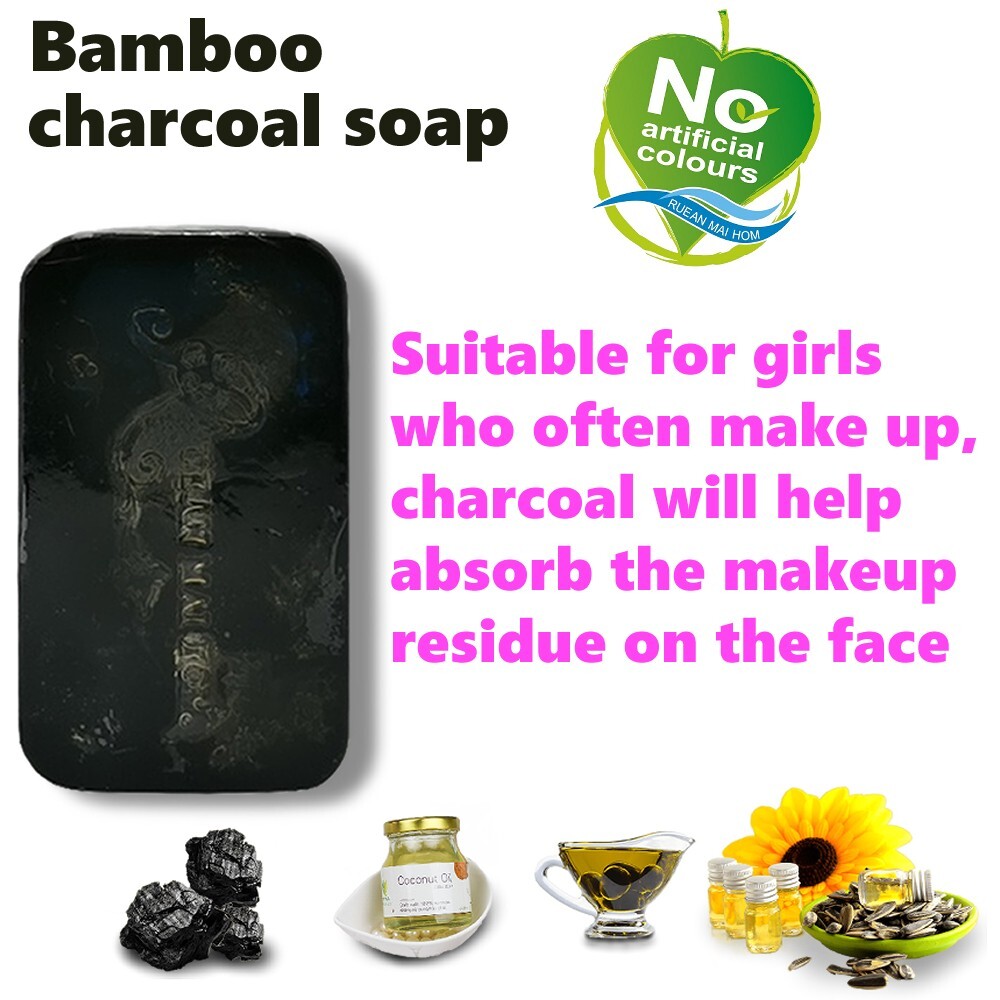 Bamboo charcoal soap Facial Thai Organic Natural Herbal Health 80g 2 Pcs