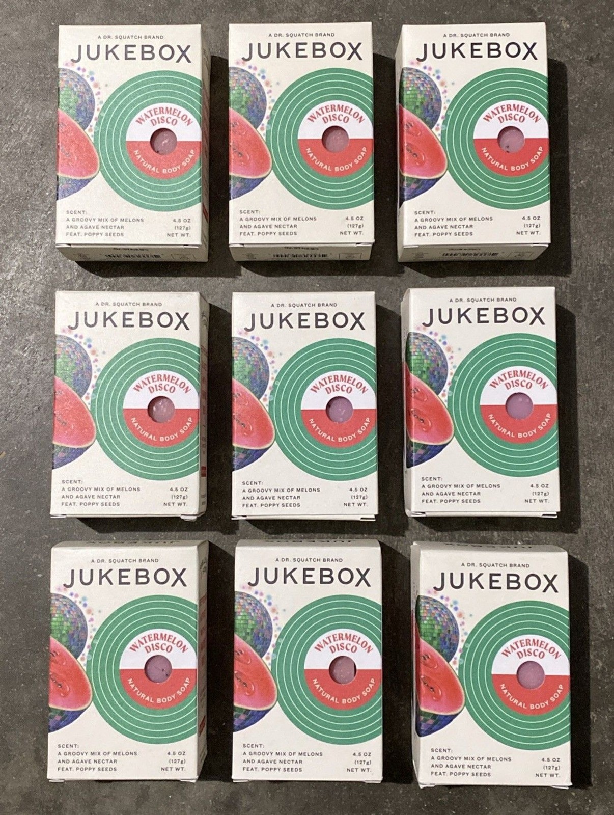 (9) Jukebox Watermelon Disco Natural Body Soap Bar Dr. Squatch Agave Poppy Seed