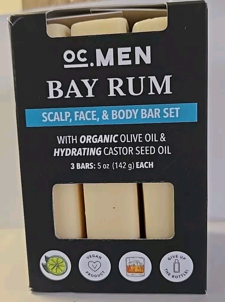 OC Men Bar Soap – BAY RUM Set Of 3 Bars 5 oz each For Scalp Face,& Body