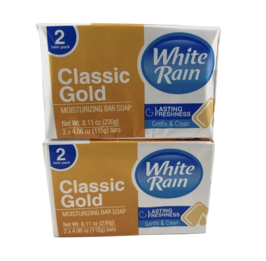 🧡 WHITE RAIN (4-BARS) 4.06 Oz 🧡🫧 ●CLASSIC GOLD● 🧡🫧 ≈MOISTURIZING≈ Soap 🫧 .