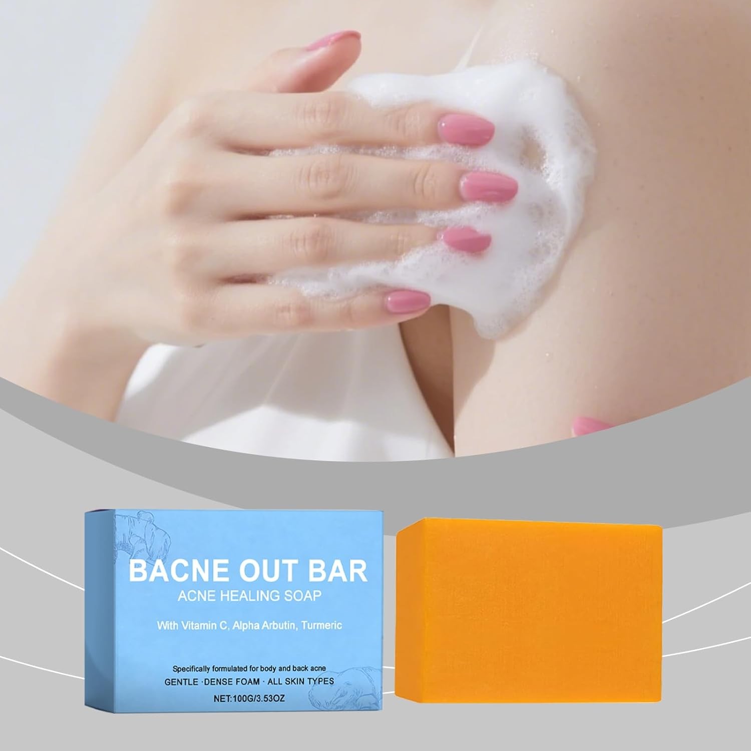 Natural Acne Treatment Vitamin C Bacne Out Bar Soap, Turmeric & AlphaArbutin