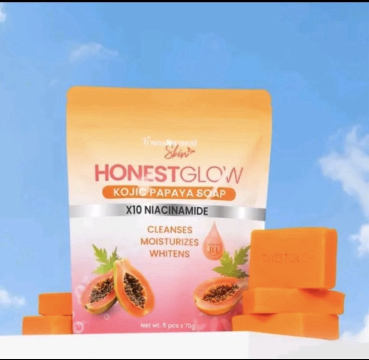 Honest Glow Kojic Papaya Soap X10 Niacinamide (5Pcs X 70g)