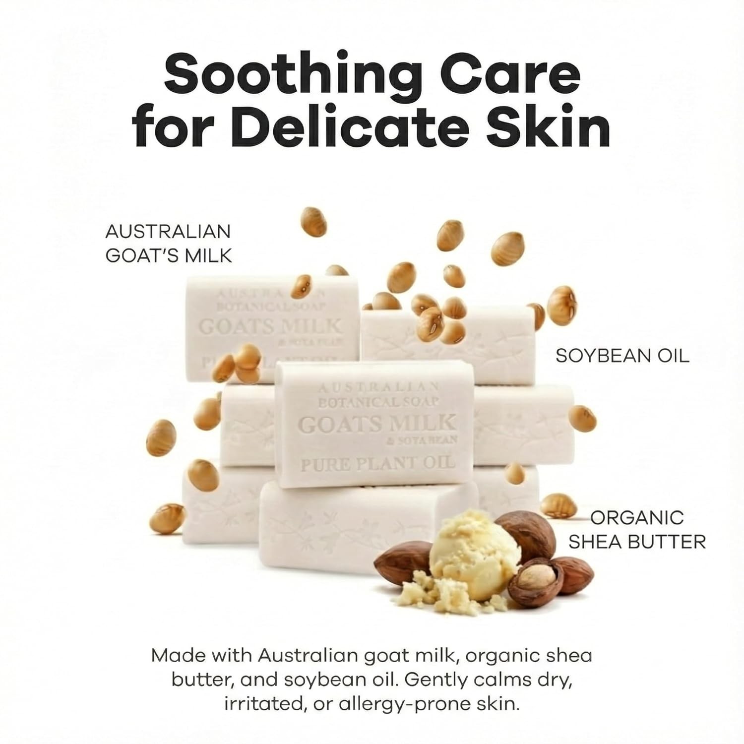 Gentle Triple-Milled Goat Milk Soap Bar with Shea Butter for Sensitive Skin 6.8
