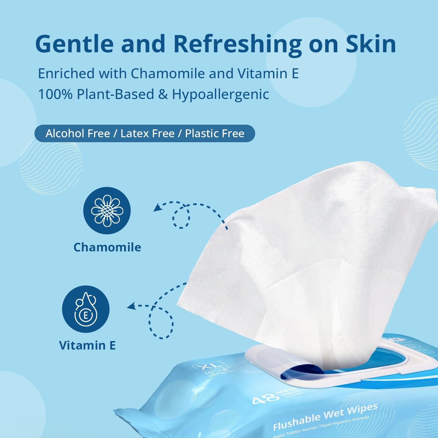 WhyWorry Flushable Wipes for Adults, Extra Large 8″x10″ 48 Count (Pack of 1)