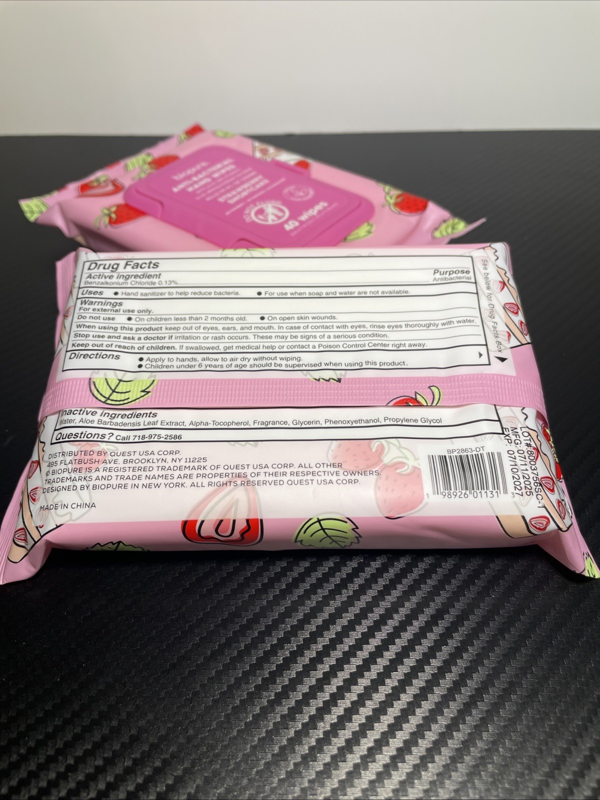 Lot Of 2 Biopure 80 Total Anti-Bacterial Hand Wipes Strawberry Shortcake New