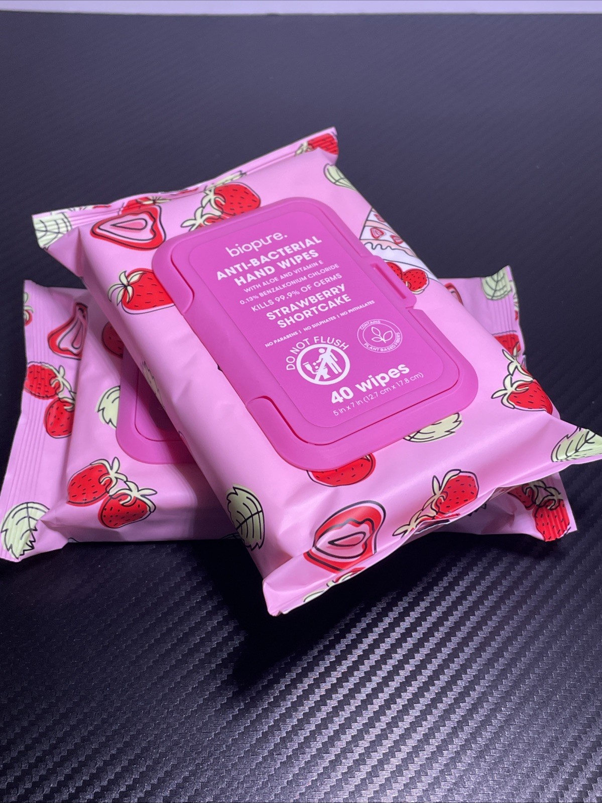 Lot Of 2 Biopure 80 Total Anti-Bacterial Hand Wipes Strawberry Shortcake New