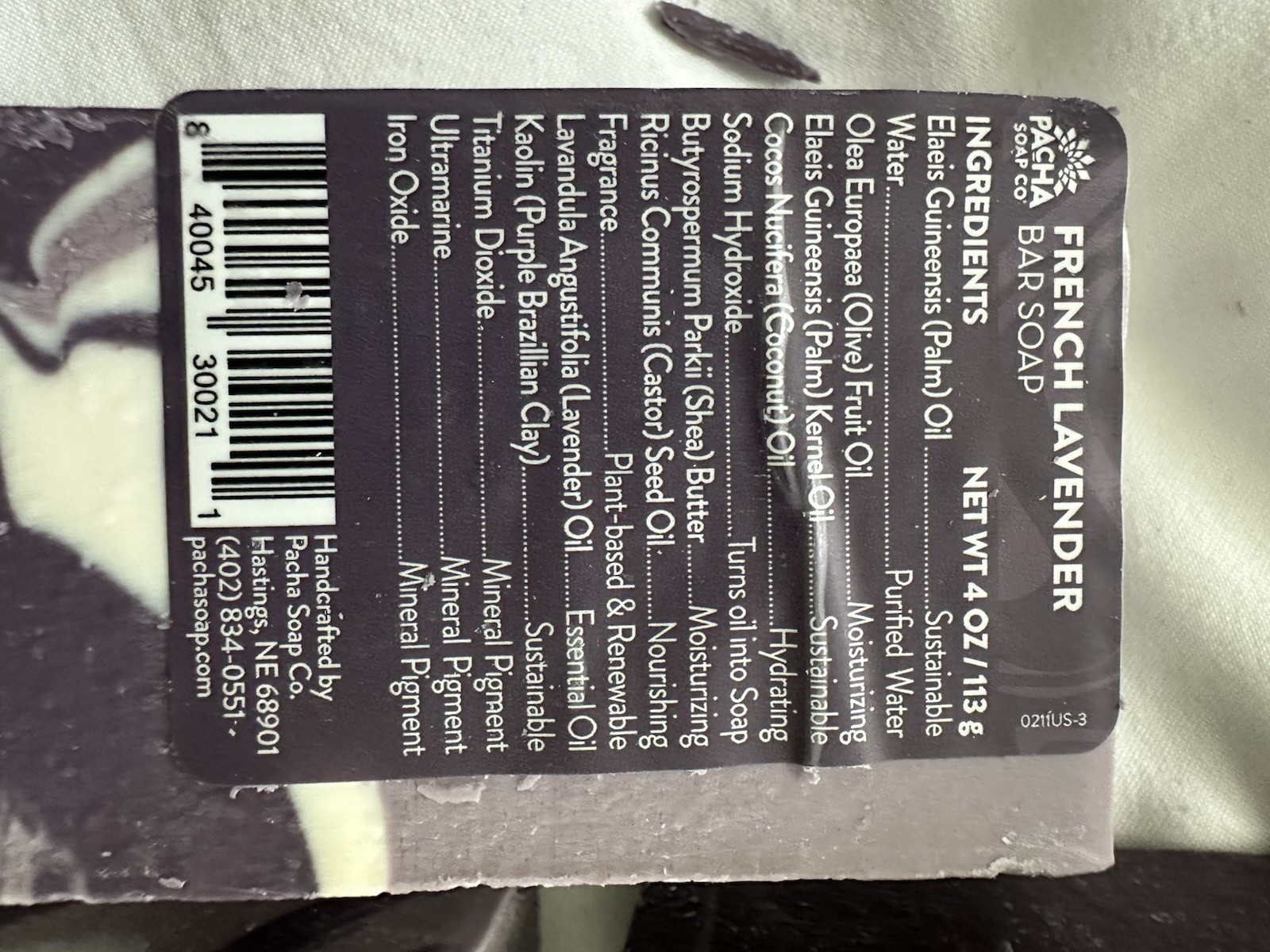 PACHA FRENCH LAVENDER BATH SOAP MADE NE USA NO ANIMAL TEST NATURAL INGREDIENTS