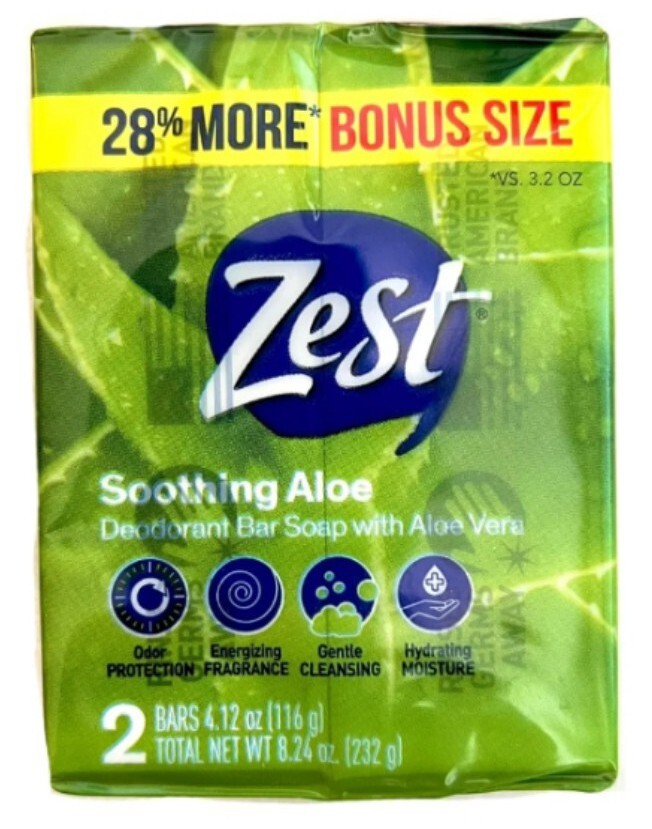 💚 ZEST 💚 (4-BARS) 4.12 Oz. BONUS Size 🟢🫧 ●ALOE● W/Soothing Aloe Vera Soap🫧.