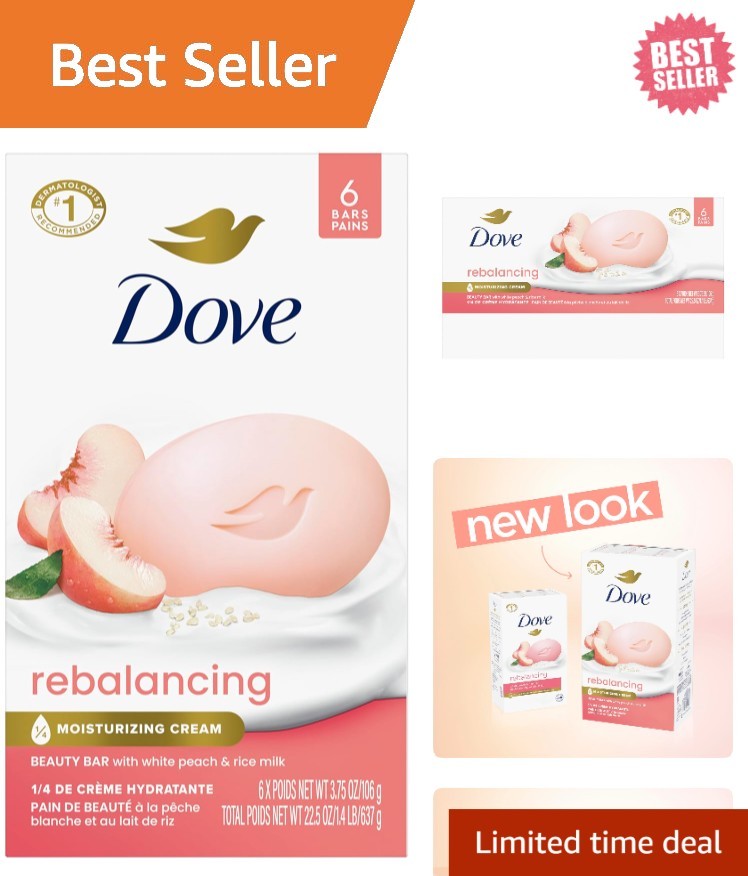 Moisturizing Dove Soap Bar Pack – 6 White Peach & Rice Milk Bars for Tender Skin
