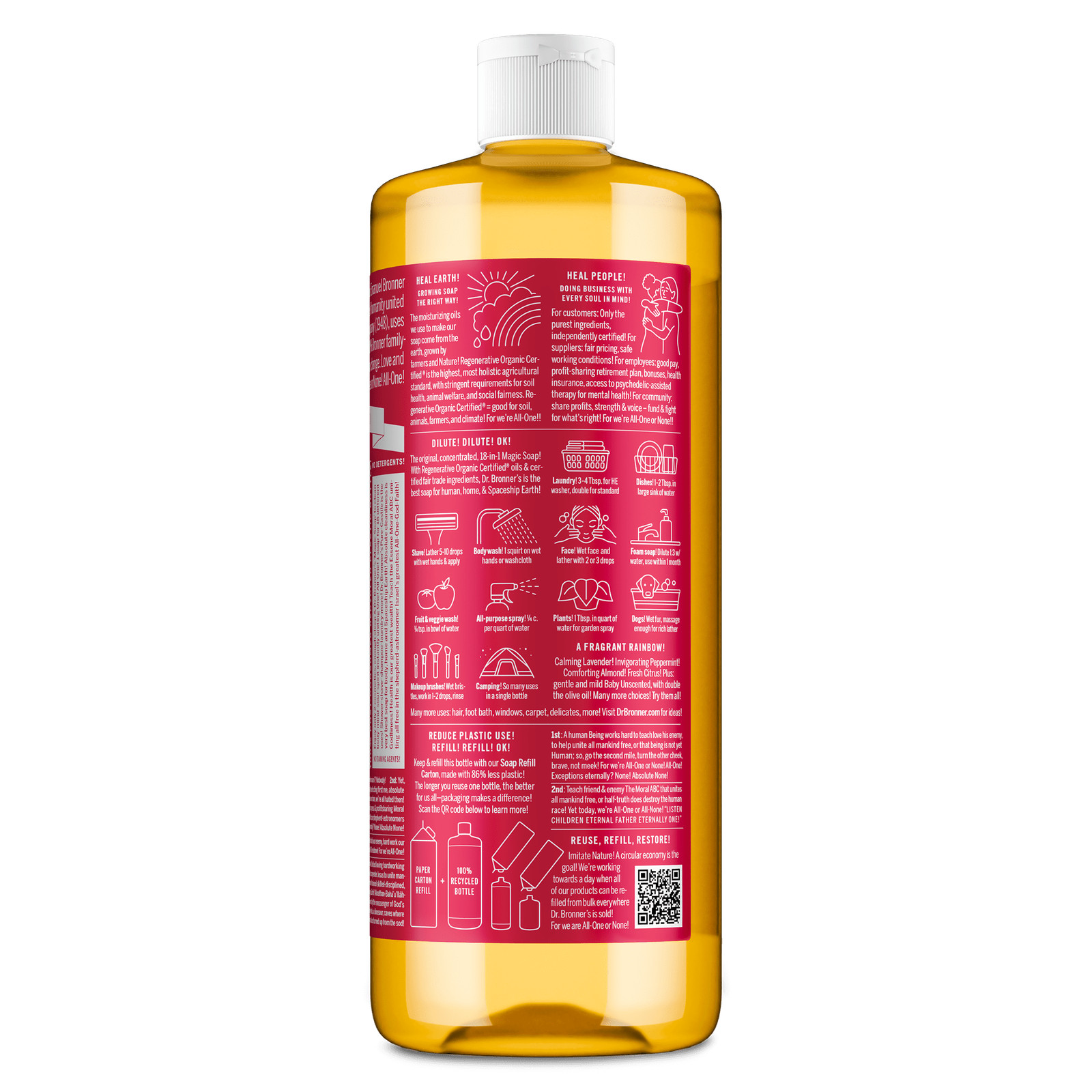 Dr. Bronner’s Magic Soap – Rose – Pure-Castile Liquid Soap – 32 fl oz