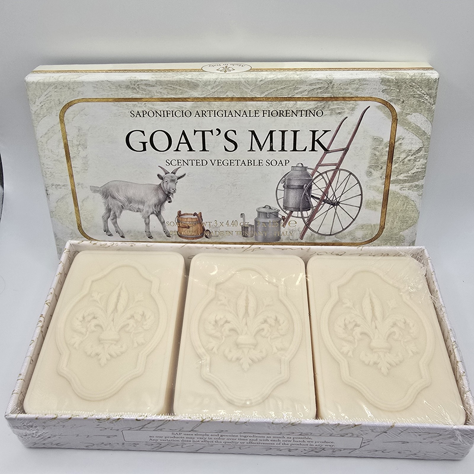 Saponificio Artigianale Fiorentino 1 Goat Milk Scented Vegetable Soaps 3×4.40oz