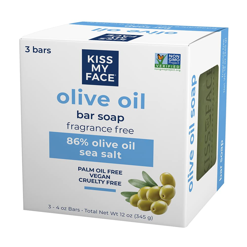 Olive Oil Fragrance Free Bar Soap Moisturizing Vegan Palm Oil Free 3 Pack 4 Oz