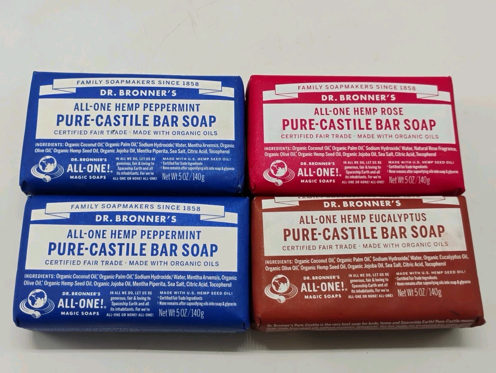 4 NEW Bars Of Dr. Bronner’s All-One Rose Peppermint Eucalyptus Pure Castile Soap