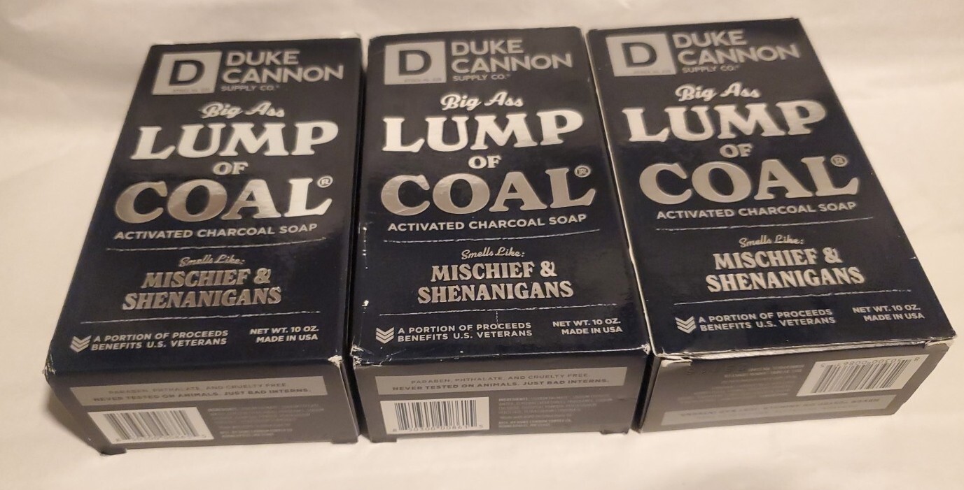3 New Duke Cannon Big Ass Lump of Coal Soap 10oz Activated Charcoal Lot Men’s