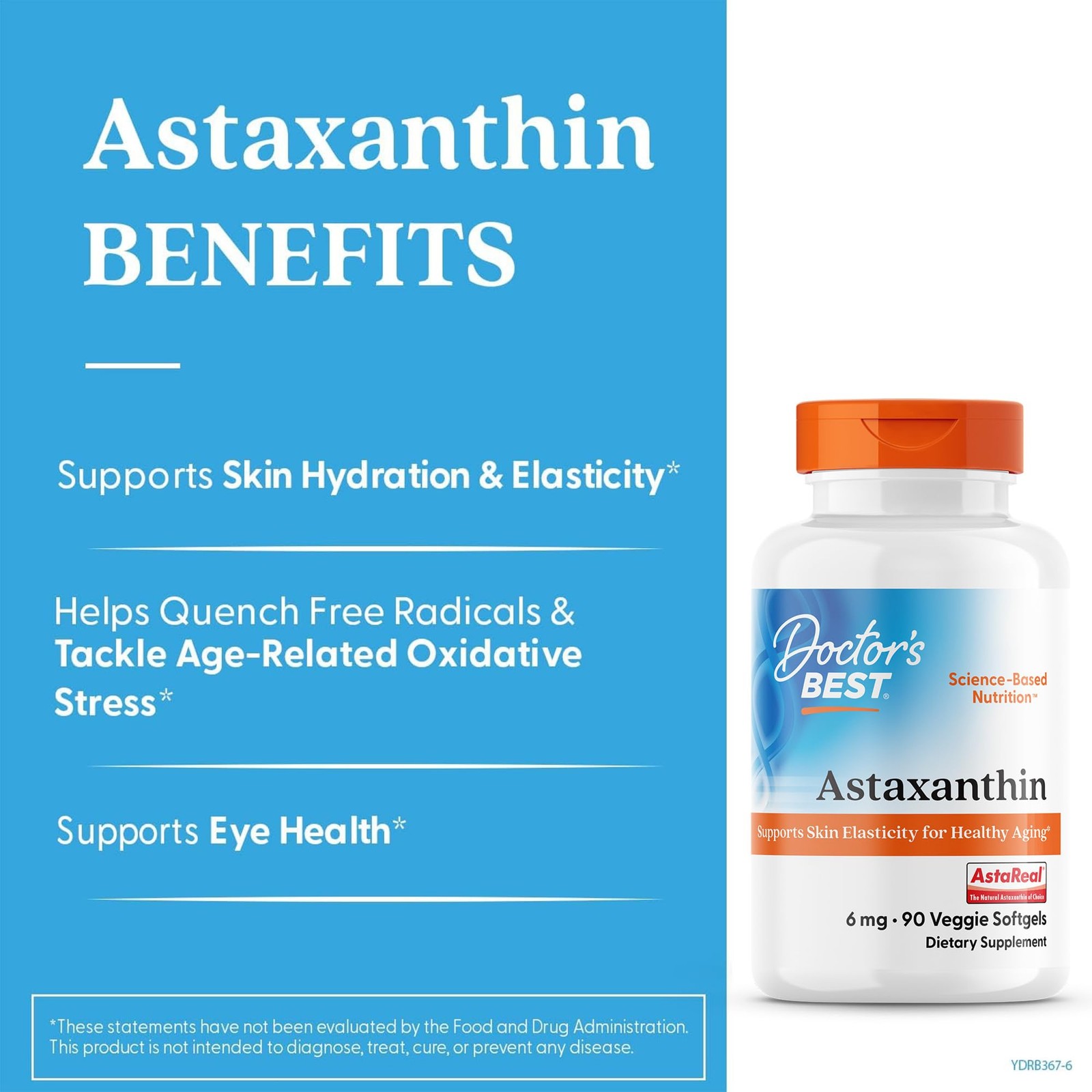 Doctor’s Best Astaxanthin Vegan Supplement 6 90 Count (Pack of 1), No Color