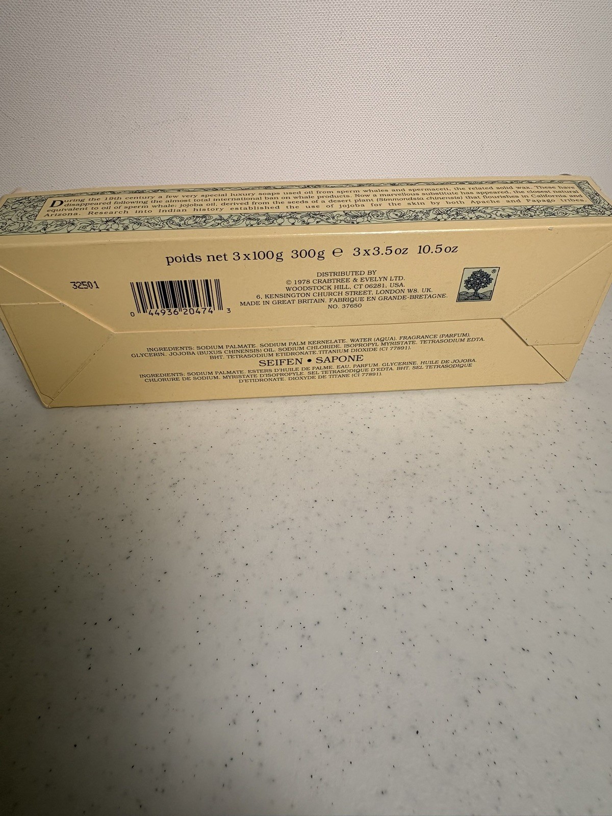 Crabtree & Evelyn Jojoba Oil Triple Milled Sea Shell Soap Box Of 3