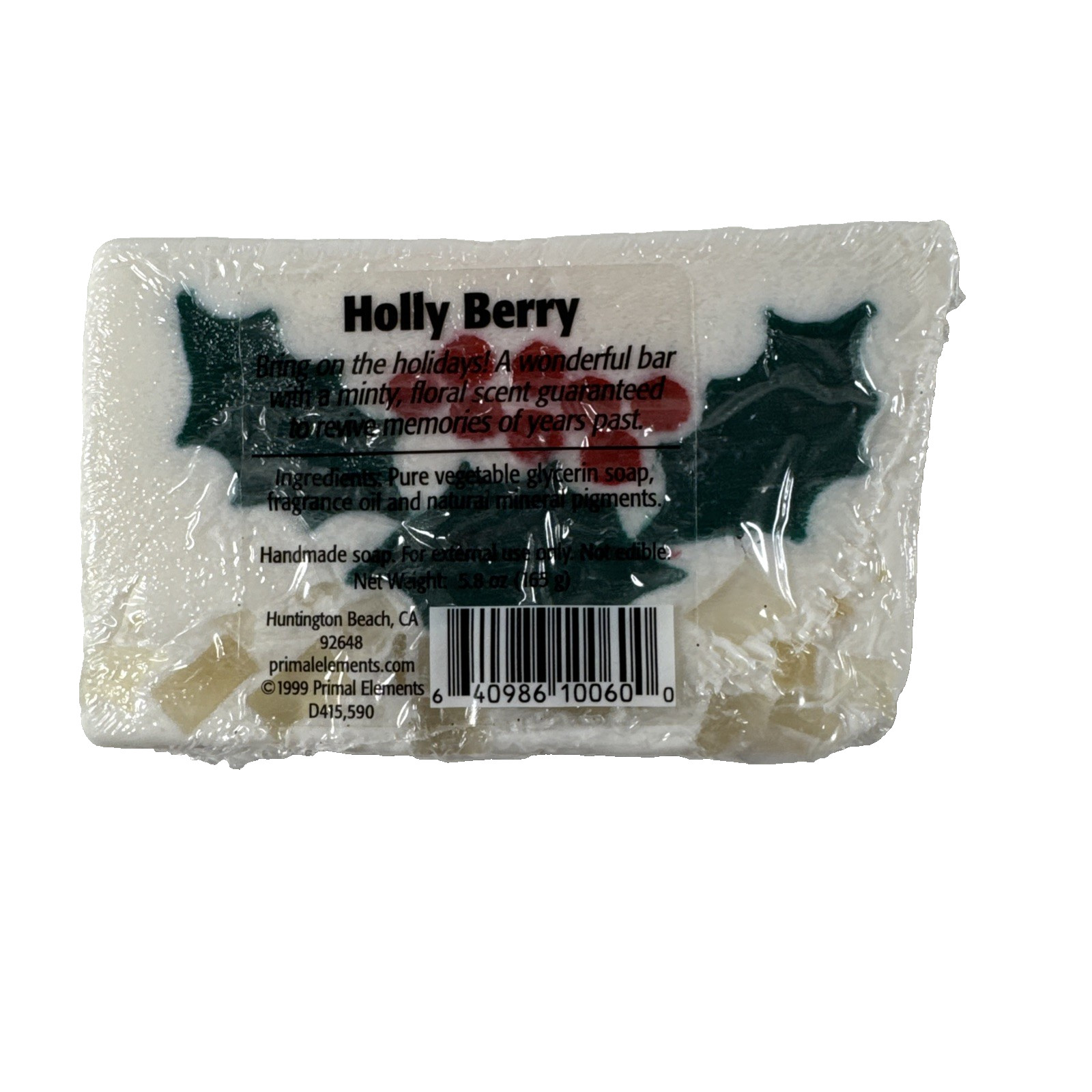 NOS 1999 Primal Elements HOLLY BERRY 5.8oz Full Size HANDMADE Soap Bar