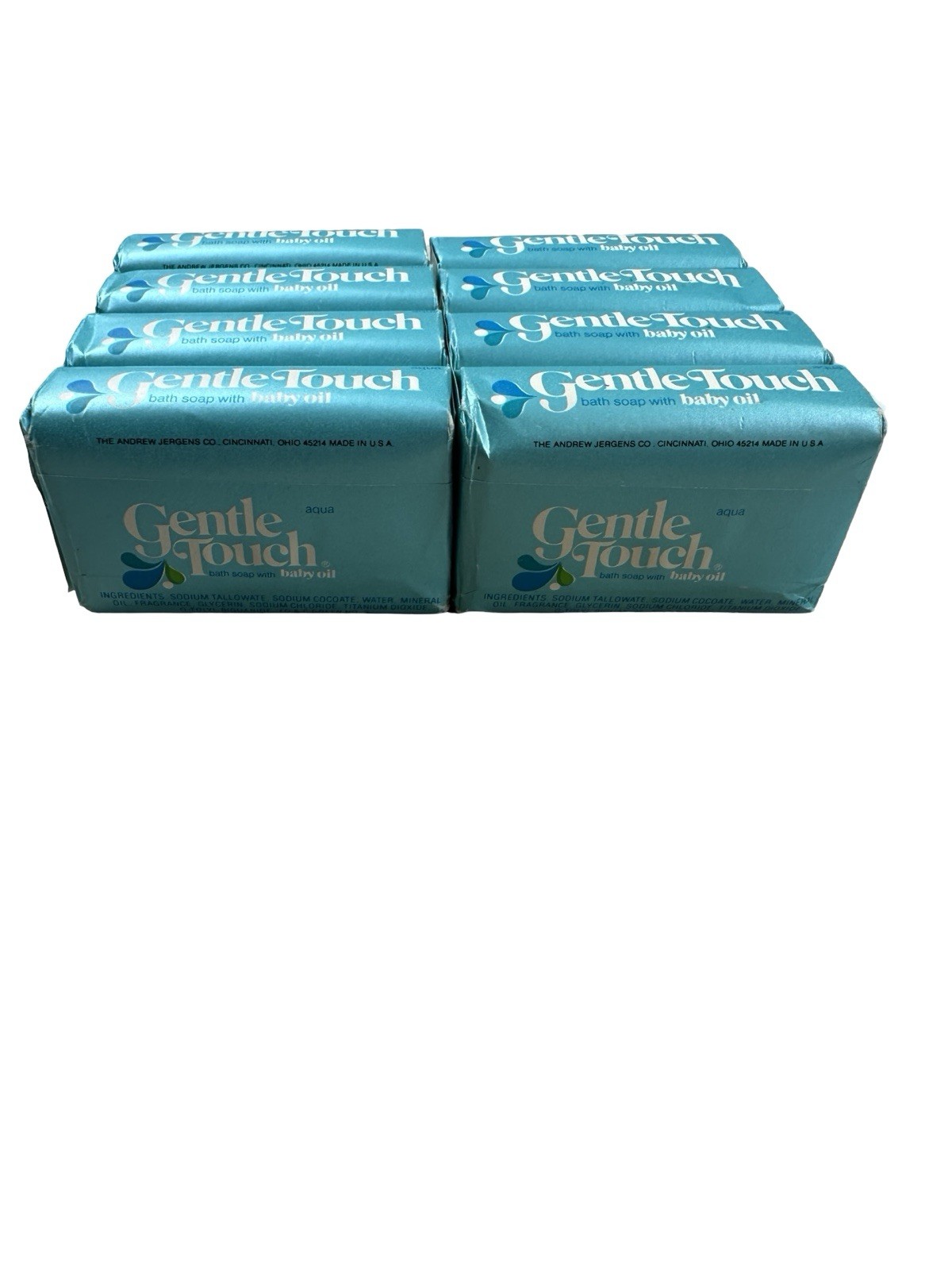Vintage Gentle Touch Bath Soap w/ Baby Oil Lot of 8 Bars Aqua 3oz NOS Sealed