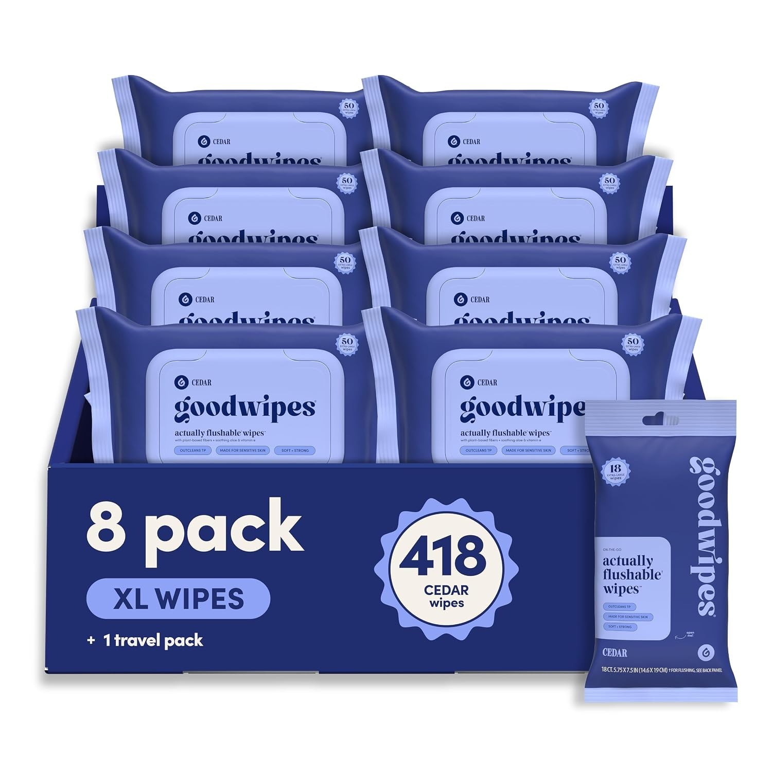 Flushable Wipes Bulk Pack Cedar Adult Toilet Wipes 418 Count 8 Packs