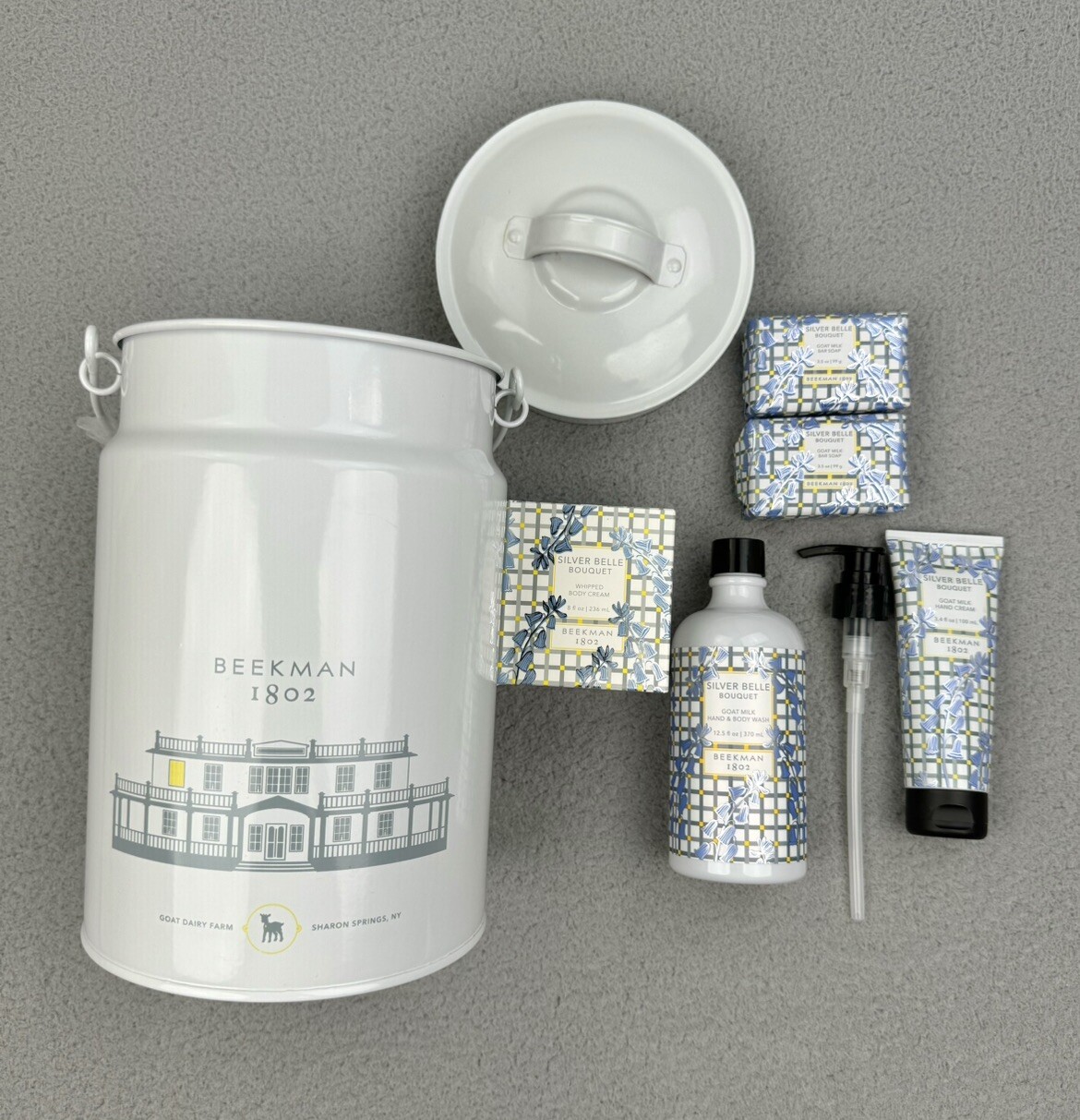 Beekman 1802 Silver Belle Bouquet Milk Can Bar Soap/body Wash/Hand & Body Cream