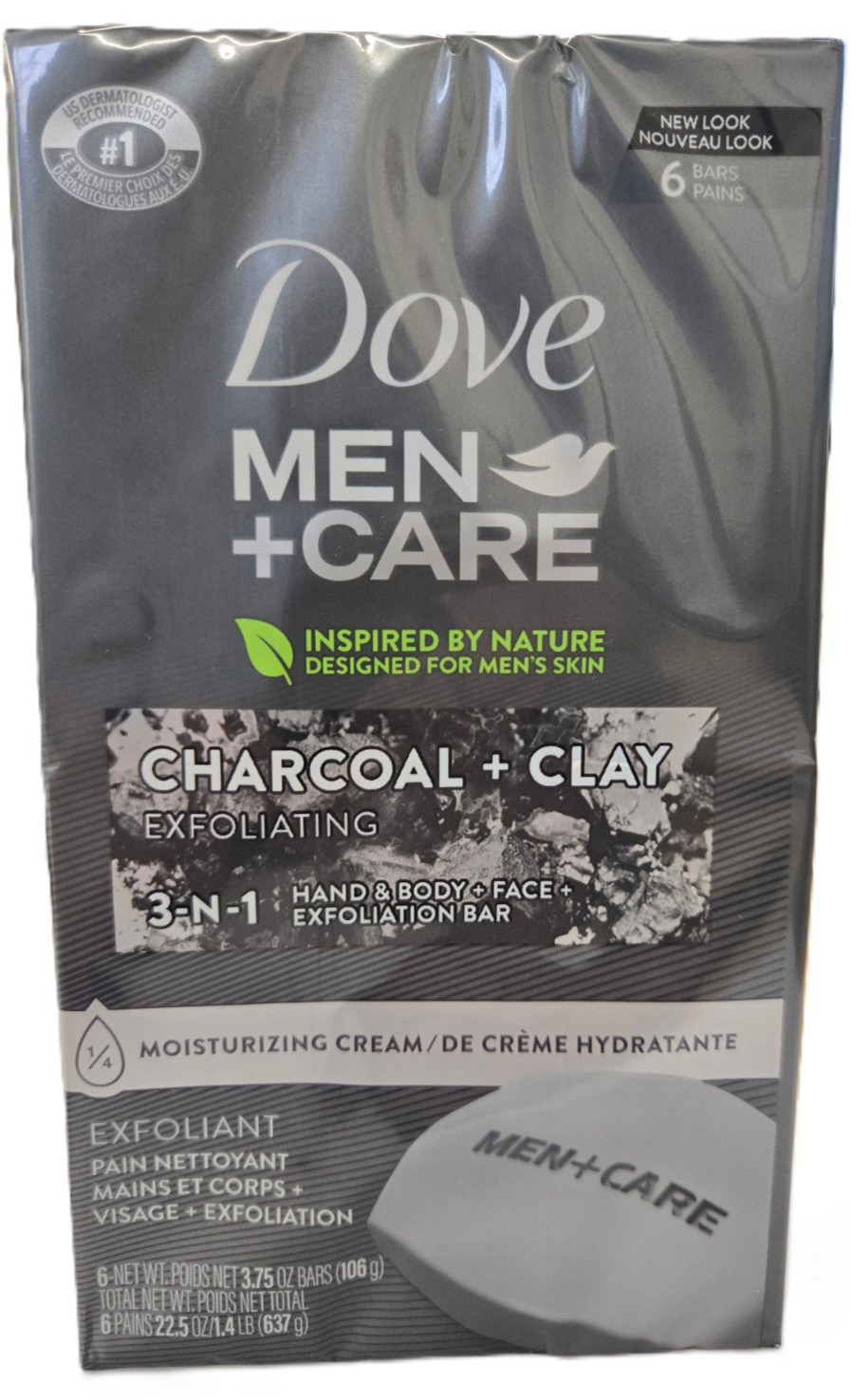 6 Pack Dove Men+Care Body + Face Bar Charcoal Clay Exfoliating Soap 3.75 oz