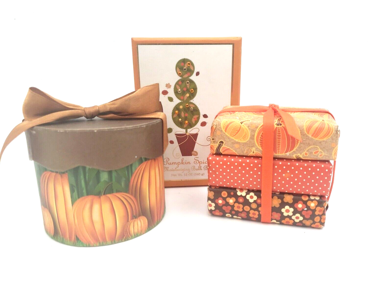 5 Pumpkin Spice Bath Soap Bars Various Brands In Fall Themed Wrapping And Boxes