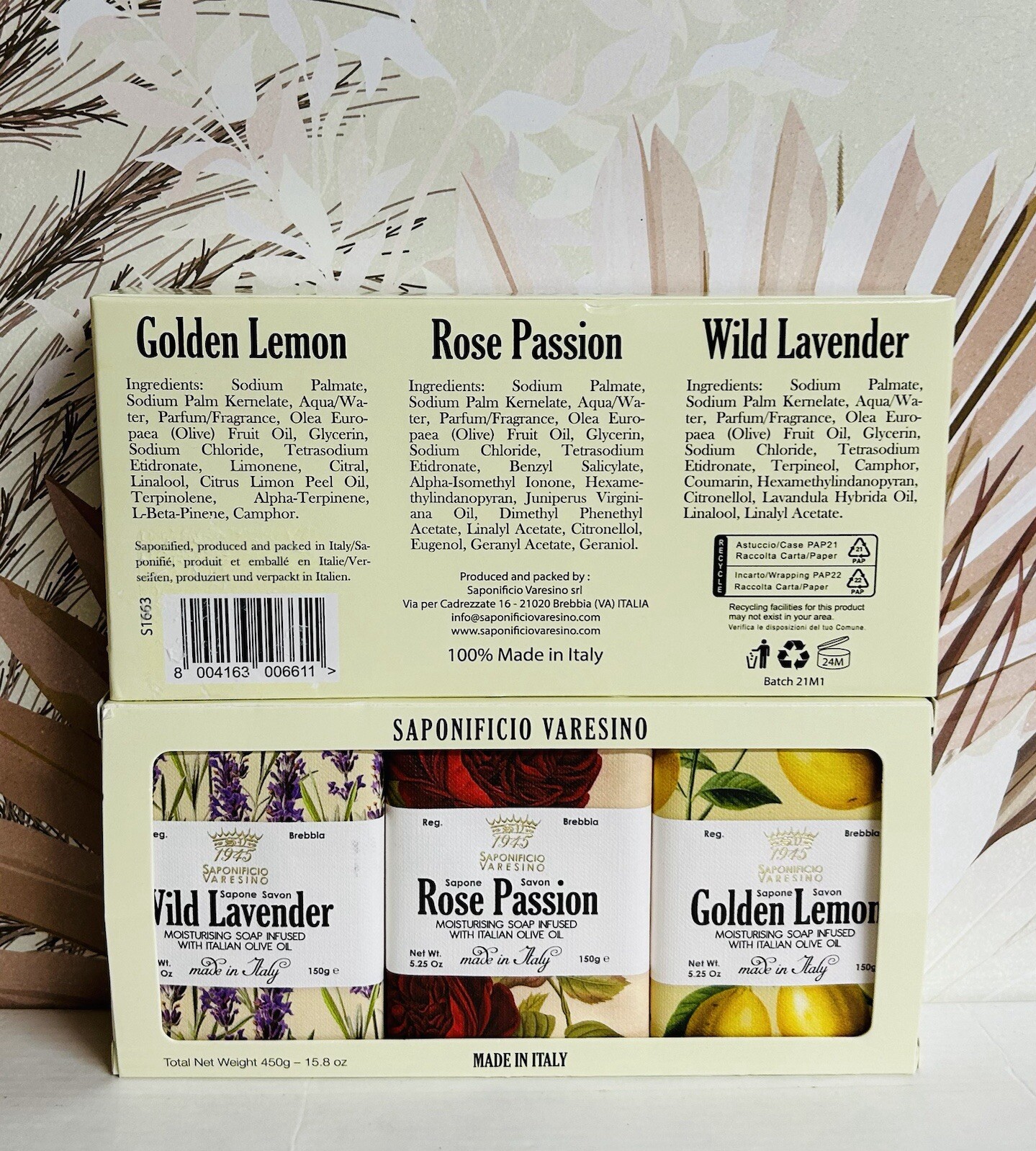 2-Pack Saponificio Varesino Wild Lavender, Rose Passion & Golden Lemon Bar Soap