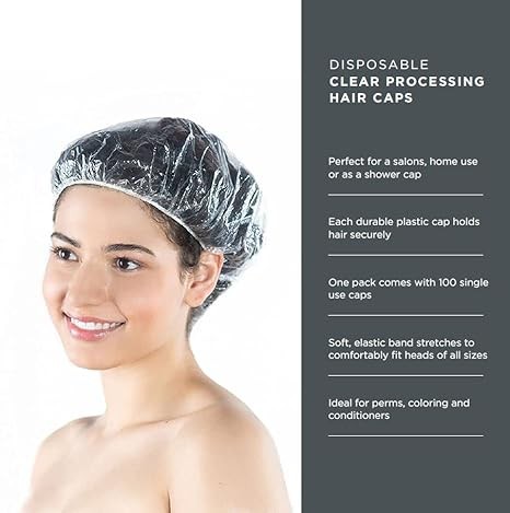Extra-Large Clear Plastic Waterproof Hair Processing Caps (100 Pcs)
