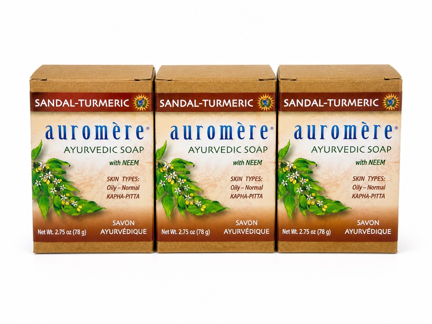 Auromere Ayurvedic Soap Sandal Turmeric 2.75 Oz 3 Pack