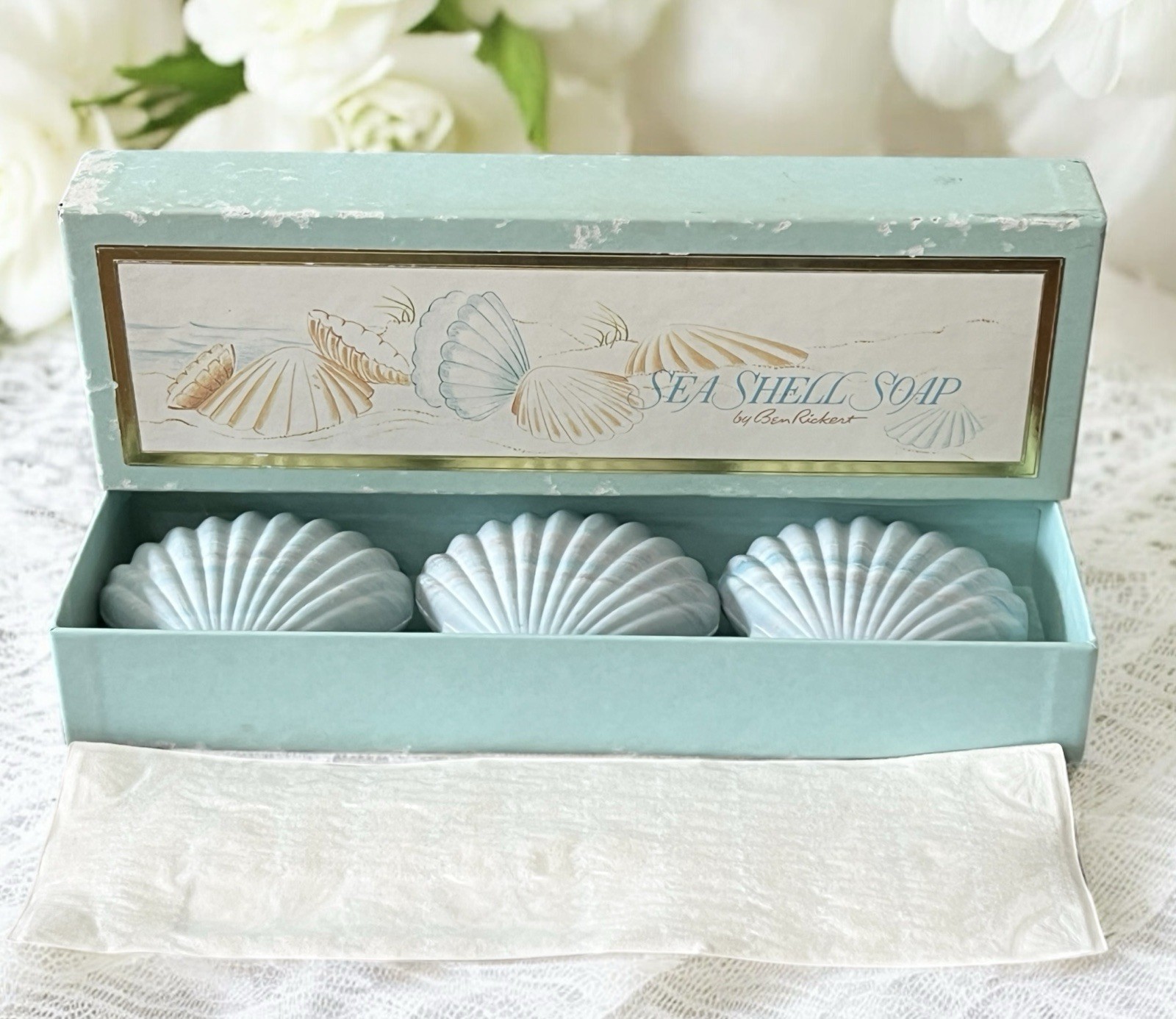 Vintage Blue Sea Shell Soap Ben Rickert Coastal Beach House Soap Set READ DESC